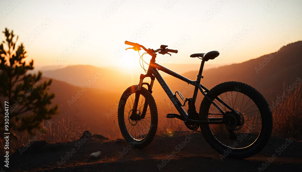Fototapeta premium Sunset silhouette of a cycle on a mountain bike