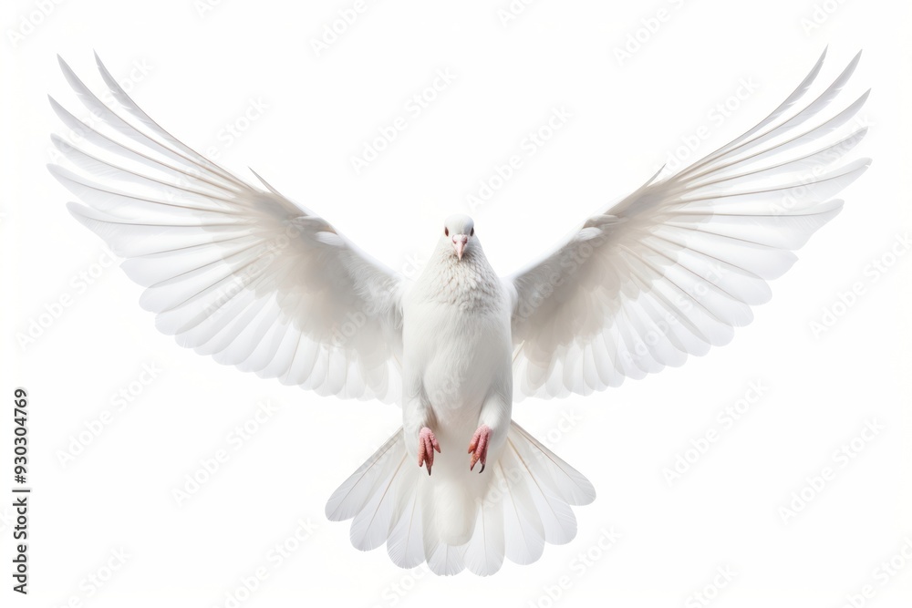 Fototapeta premium White pigeon spreading its wings animal bird white background.