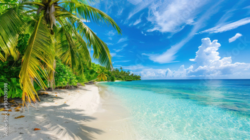 Beautiful beach in the Maldives with crystal-clear waters and white sand  perfect for a tropical vacation