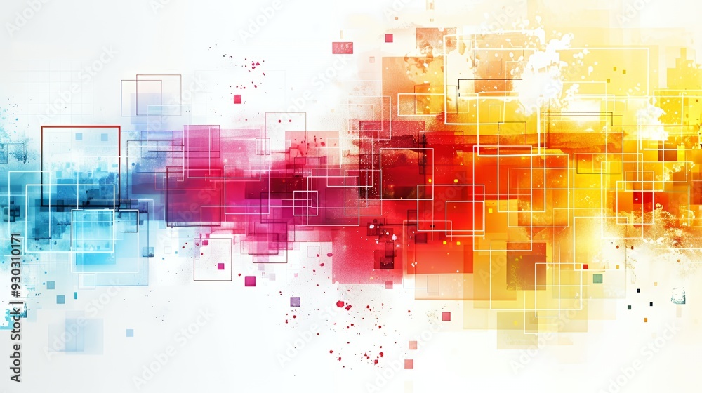A vibrant abstract design featuring colorful splashes and geometric shapes. A vibrant abstract design featuring colorful splashes and geometric shapes.