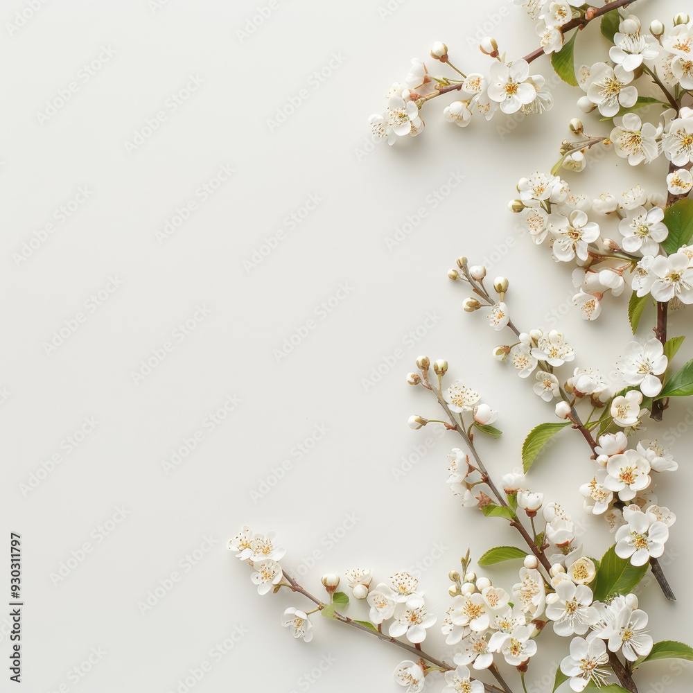 A beautiful arrangement of white cherry blossoms on a light background, perfect for spring-themed designs and invitations. A beautiful arrangement of white cherry blossoms on a light background, perfect for spring-themed designs and invitations.