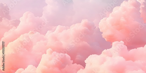 Full frame abstract background with colorful clouds on pink background. Pink fluffy clouds in the sky like cotton candy dream fantasy soft background