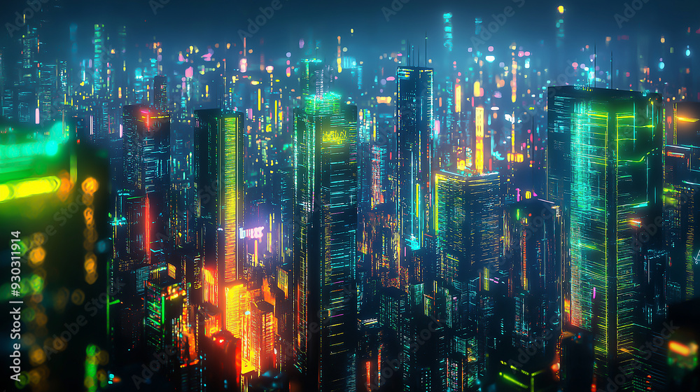 A neon-lit smart city with energy-efficient buildings and voice-controlled systems A neon-lit smart city with energy-efficient buildings and voice-controlled systems
