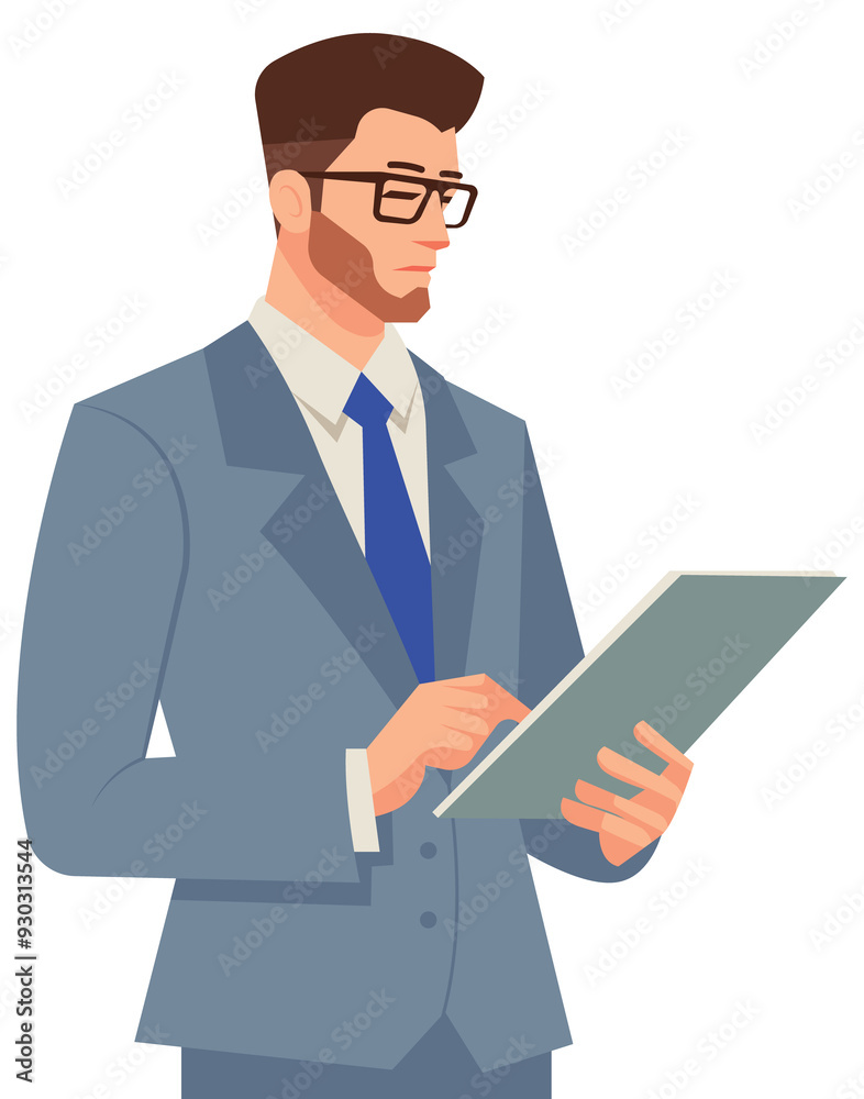 Smart young business man hand pointing on document flat design illustration Smart young business man hand pointing on document flat design illustration