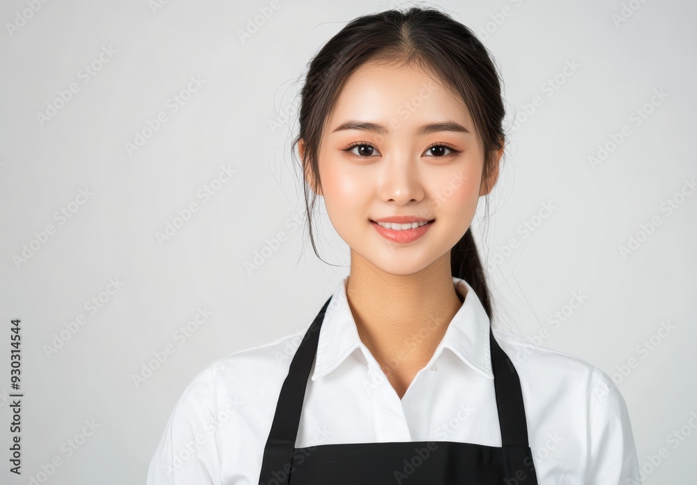 A professional series featuring young women in uniforms and aprons, with their friendly expressions and simple background making these images perfect for service industry promotion. A professional series featuring young women in uniforms and aprons, with their friendly expressions and simple background making these images perfect for service industry promotion.