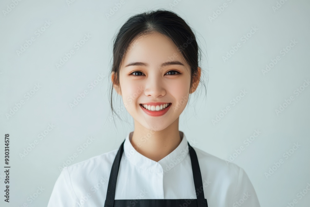 A professional series featuring young women in uniforms and aprons, with their friendly expressions and simple background making these images perfect for service industry promotion. A professional series featuring young women in uniforms and aprons, with their friendly expressions and simple background making these images perfect for service industry promotion.