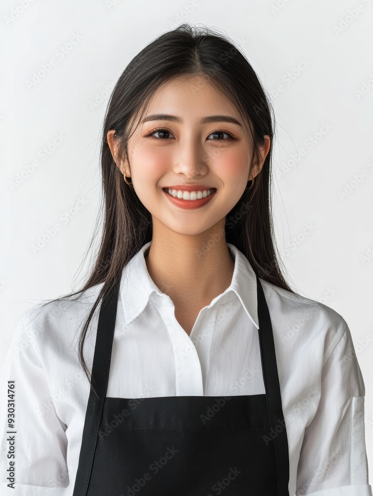 A professional series featuring young women in uniforms and aprons, with their friendly expressions and simple background making these images perfect for service industry promotion. A professional series featuring young women in uniforms and aprons, with their friendly expressions and simple background making these images perfect for service industry promotion.