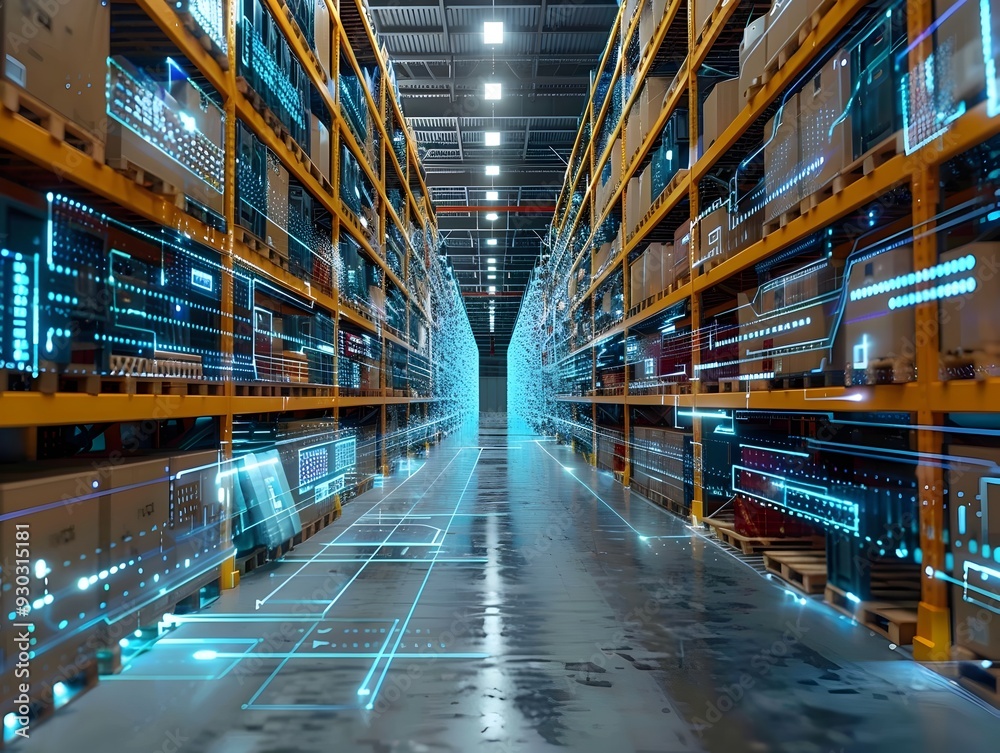 High Tech Automated Warehouse with Integrated Monitoring and Smart Logistics Solutions High Tech Automated Warehouse with Integrated Monitoring and Smart Logistics Solutions