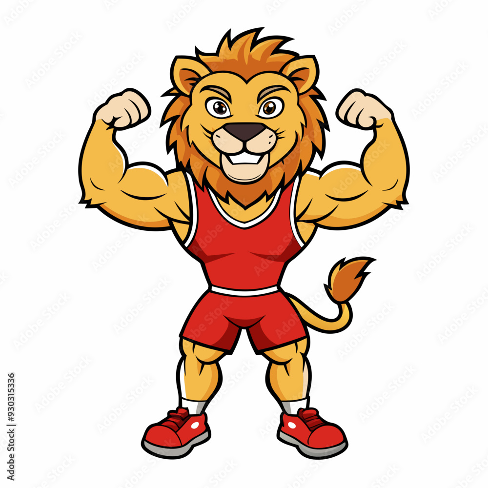 A ferocious lion athlete posing line art vector illustration A ferocious lion athlete posing line art vector illustration