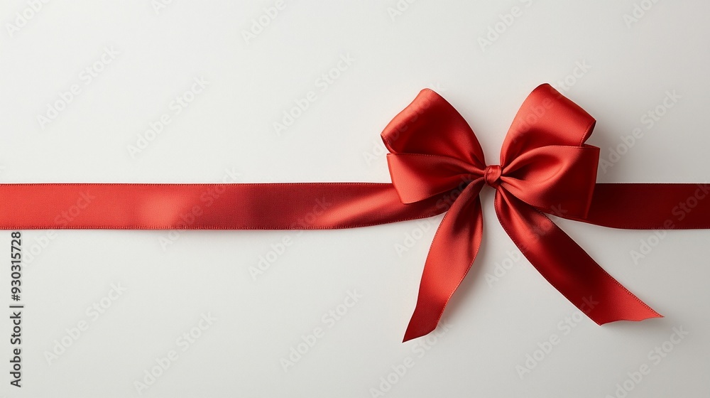 A single red ribbon bow placed elegantly on a white surface A single red ribbon bow placed elegantly on a white surface