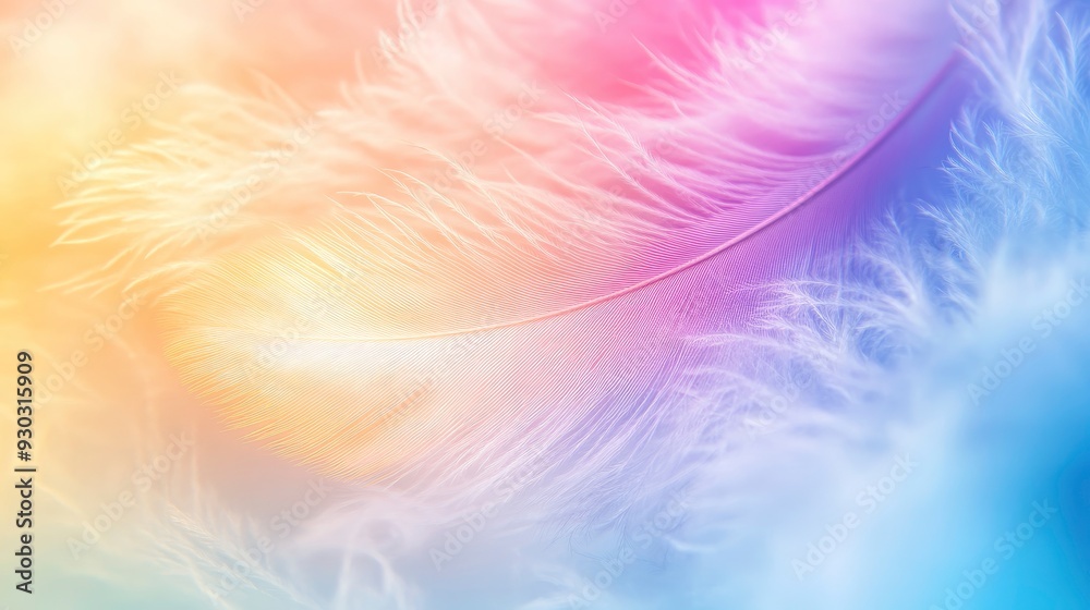 Abstract feather rainbow patchwork background. Closeup image of white fluffy feather under colorful pastel neon foggy mist. Fashion Color Trends Spring Summer 2019 - soft focus , ai Abstract feather rainbow patchwork background. Closeup image of white fluffy feather under colorful pastel neon foggy mist. Fashion Color Trends Spring Summer 2019 - soft focus , ai