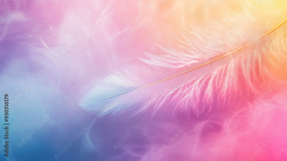 Abstract feather rainbow patchwork background. Closeup image of white fluffy feather under colorful pastel neon foggy mist. Fashion Color Trends Spring Summer 2019 - soft focus , ai Abstract feather rainbow patchwork background. Closeup image of white fluffy feather under colorful pastel neon foggy mist. Fashion Color Trends Spring Summer 2019 - soft focus , ai