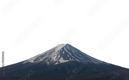 Mount Fuji in winter with snow on the top, with transparent image. photo