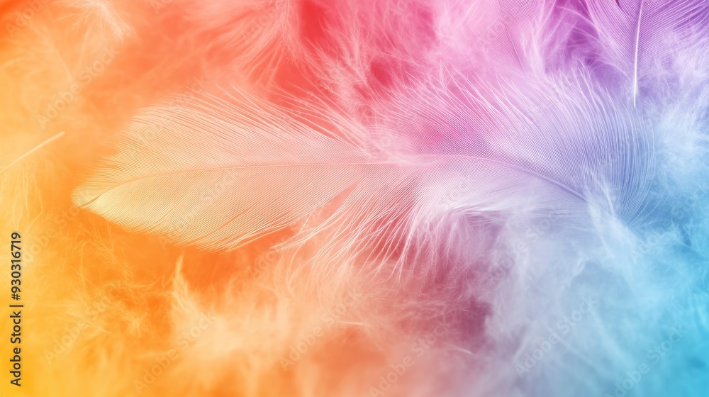 Abstract feather rainbow patchwork background. Closeup image of white fluffy feather under colorful pastel neon foggy mist. Fashion Color Trends Spring Summer 2019 - soft focus , ai Abstract feather rainbow patchwork background. Closeup image of white fluffy feather under colorful pastel neon foggy mist. Fashion Color Trends Spring Summer 2019 - soft focus , ai
