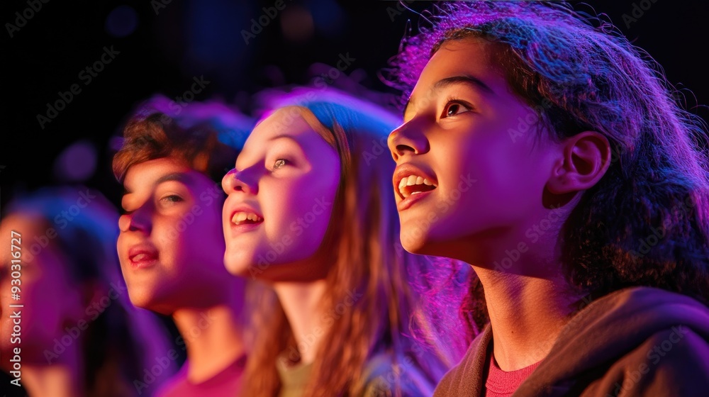 Three young girls look up in awe. This image is perfect for projects about youth, wonder, and excitement. Three young girls look up in awe. This image is perfect for projects about youth, wonder, and excitement.