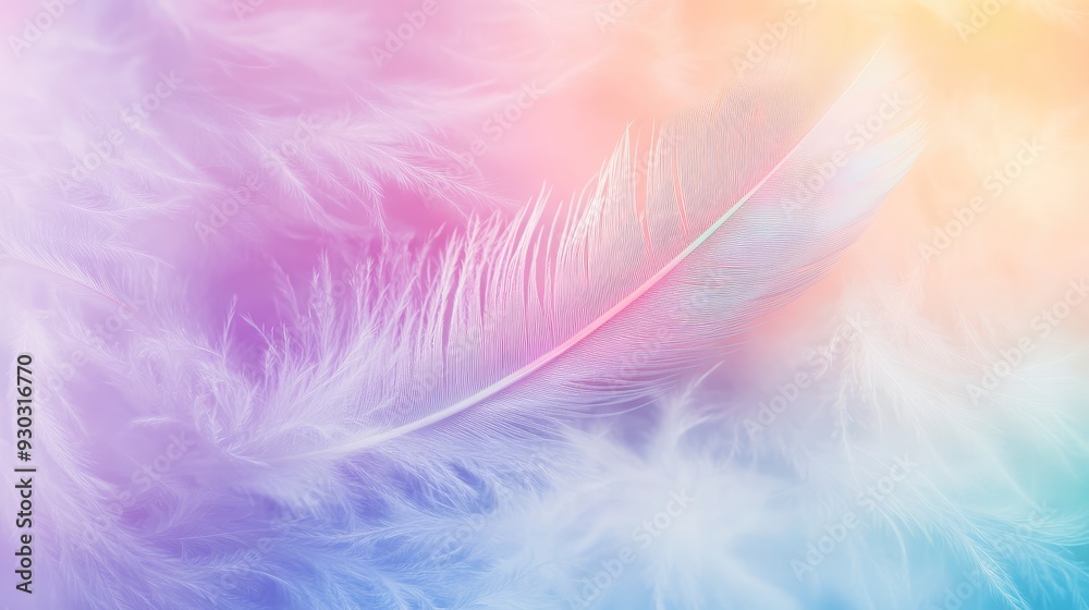 Abstract feather rainbow patchwork background. Closeup image of white fluffy feather under colorful pastel neon foggy mist. Fashion Color Trends Spring Summer 2019 - soft focus , ai Abstract feather rainbow patchwork background. Closeup image of white fluffy feather under colorful pastel neon foggy mist. Fashion Color Trends Spring Summer 2019 - soft focus , ai