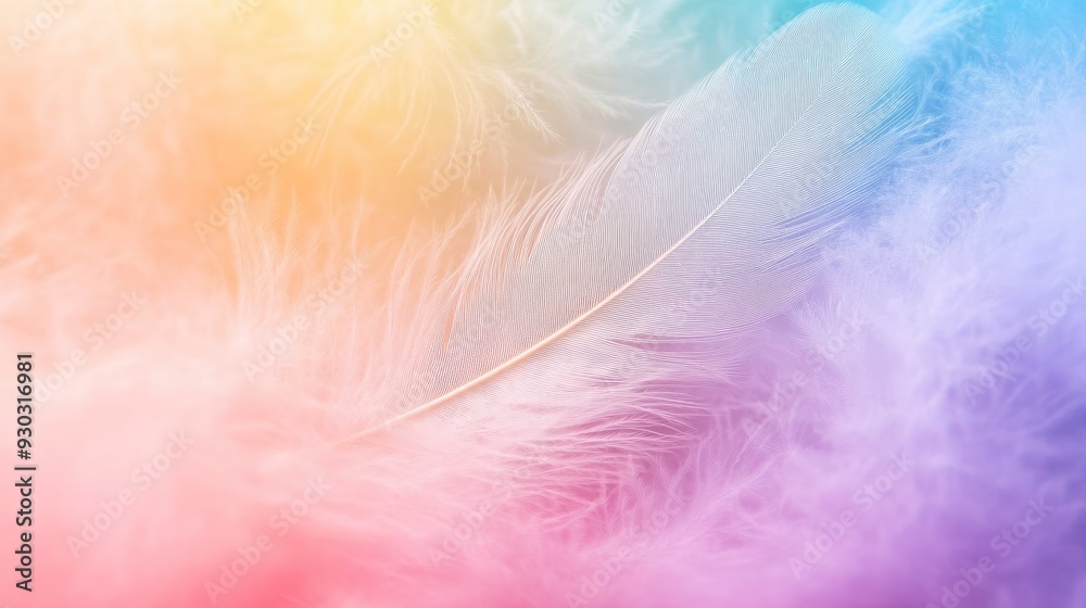 Abstract feather rainbow patchwork background. Closeup image of white fluffy feather under colorful pastel neon foggy mist. Fashion Color Trends Spring Summer 2019 - soft focus , ai Abstract feather rainbow patchwork background. Closeup image of white fluffy feather under colorful pastel neon foggy mist. Fashion Color Trends Spring Summer 2019 - soft focus , ai