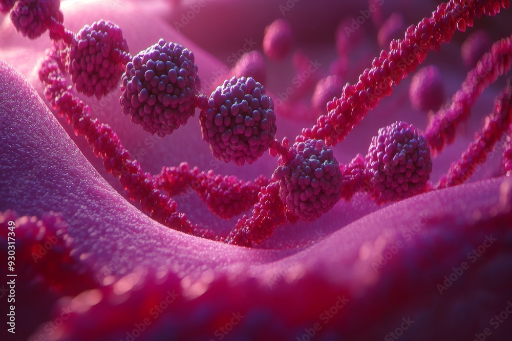 Vibrant depiction of a virus structure under microscopic examination highlighting medical research and virology Vibrant depiction of a virus structure under microscopic examination highlighting medical research and virology