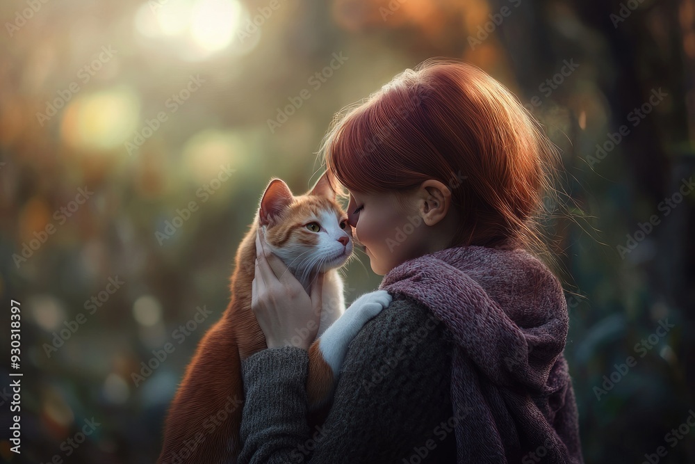 A girl is holding a cat and smiling, a bond between the owner and pet A girl is holding a cat and smiling, a bond between the owner and pet