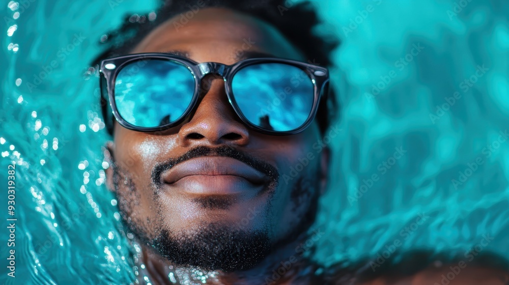 A man's head is seen submerged in the clear turquoise water of a swimming pool, highlighting the serene and refreshing essence of a relaxing aquatic environment. A man's head is seen submerged in the clear turquoise water of a swimming pool, highlighting the serene and refreshing essence of a relaxing aquatic environment.