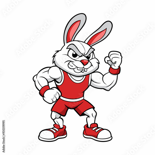 A ferocious rabbit athlete posing art vector illustration