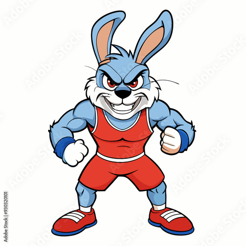 A ferocious rabbit athlete posing art vector illustration