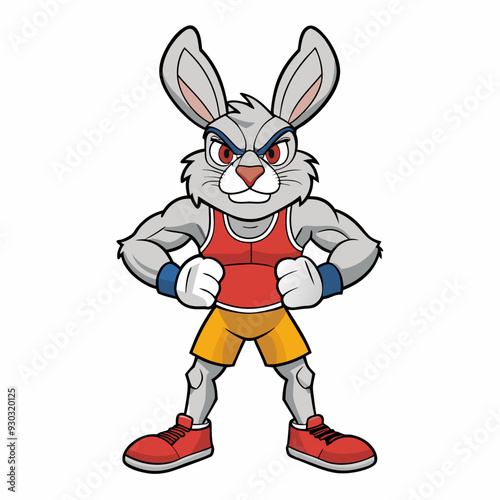 A ferocious rabbit athlete posing art vector illustration