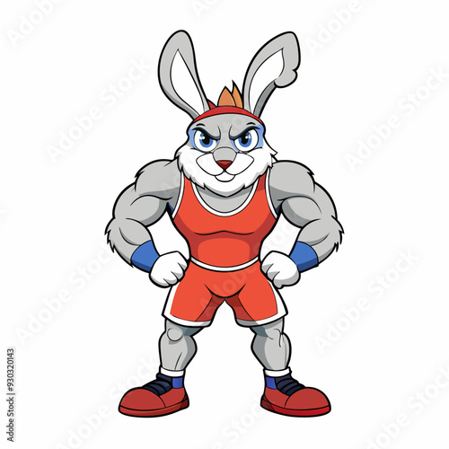A ferocious rabbit athlete posing art vector illustration