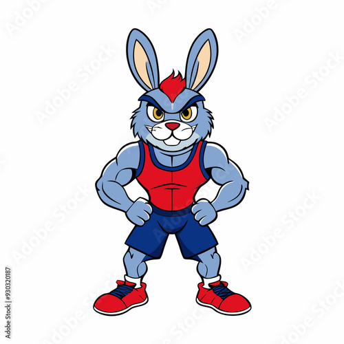 A ferocious rabbit athlete posing art vector illustration