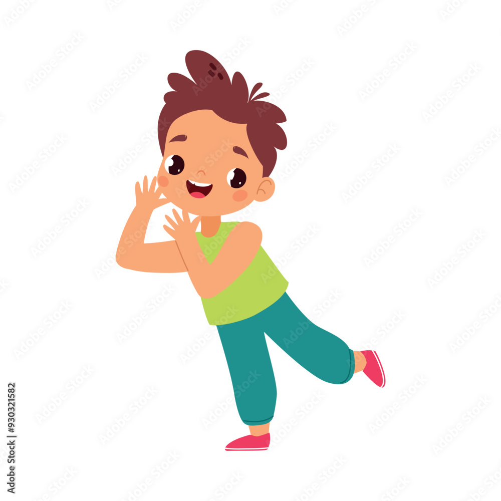 Funny Boy Kid Character Enjoy and Having Fun Vector Illustration Funny Boy Kid Character Enjoy and Having Fun Vector Illustration