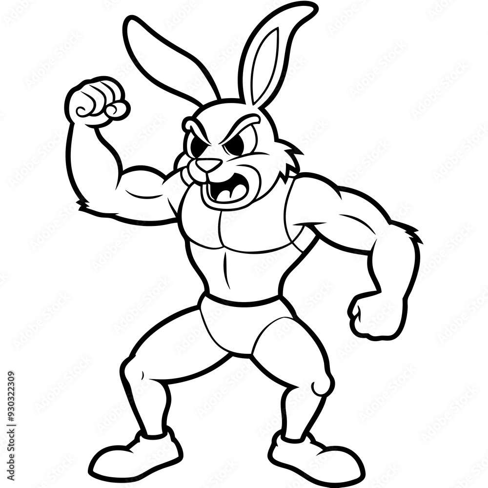 A ferocious rabbit athlete posing line art vector illustration A ferocious rabbit athlete posing line art vector illustration