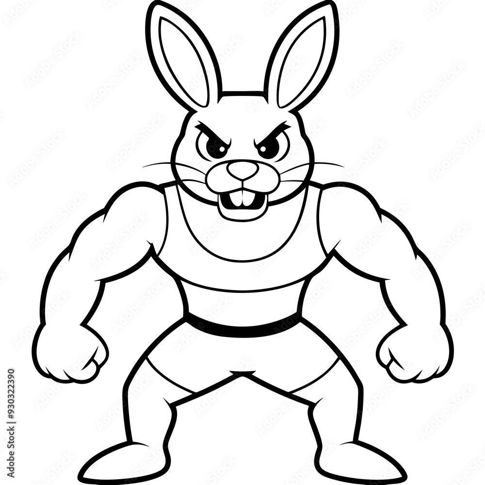 Obraz premium A ferocious rabbit athlete posing line art vector illustration