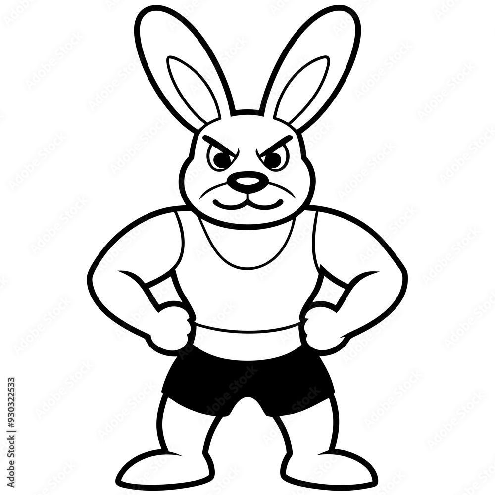 A ferocious rabbit athlete posing line art vector illustration A ferocious rabbit athlete posing line art vector illustration
