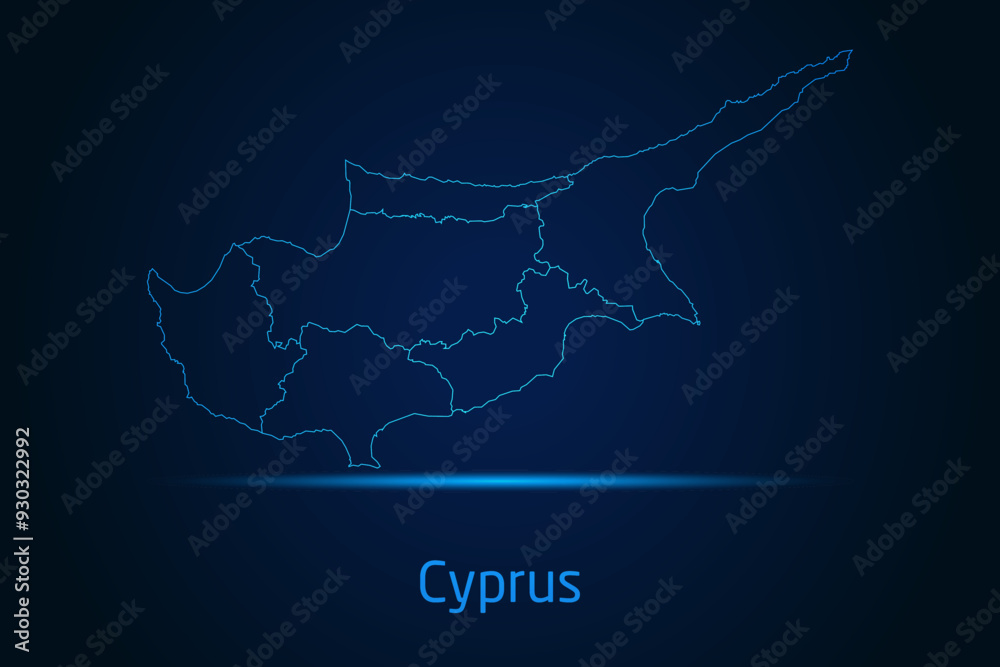 Obraz premium Abstract High Detailed Glow Blue Map on Dark Background of Map of Cyprus symbol for your web site design map logo, app, Travel. Vector illustration eps 10. 