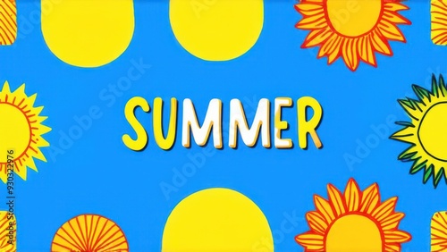 Abstract hand drawn doodle sunshine shapes in trendy childishly, naive art style. Contemporary summer poster, banner