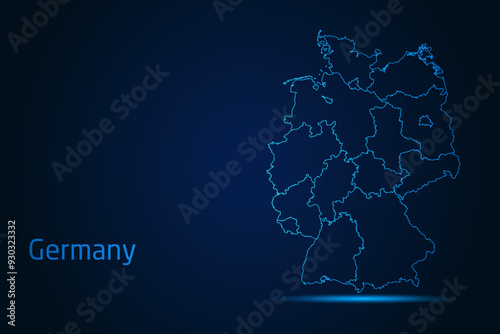 Abstract High Detailed Glow Blue Map on Dark Background of Map of Germany symbol for your web site design map logo, app, Travel. Vector illustration eps 10.	
