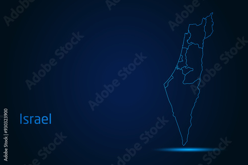 Abstract High Detailed Glow Blue Map on Dark Background of Map of Israel symbol for your web site design map logo, app, Travel. Vector illustration eps 10.	
