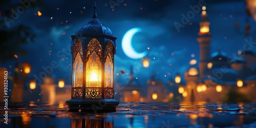 Eid mubarak and ramadan kareem greetings with an islamic lantern