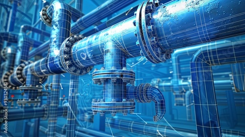 Building pipe and valve tube system architectural blueprint, industrial engineering construction design, factory pipeline technology equipment, gas or oil pump safety structure