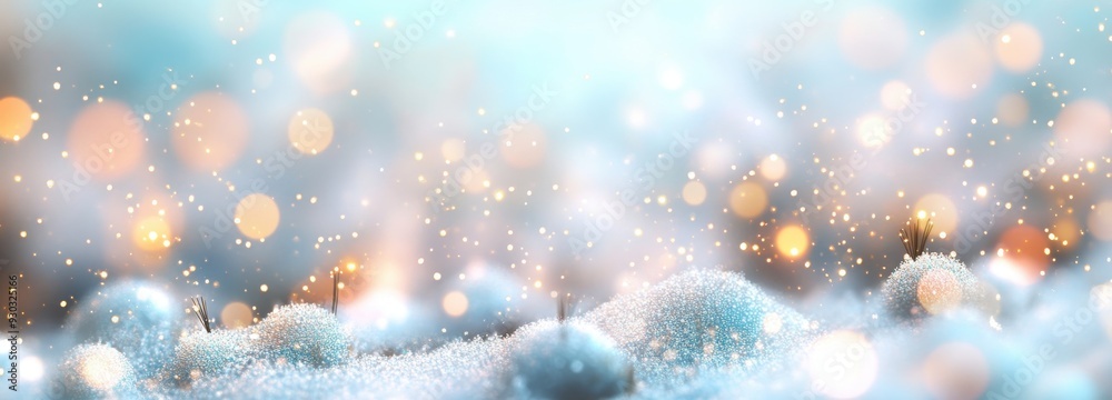 Obraz premium Abstract blurred background with snow and bokeh lights, in pastel colors.