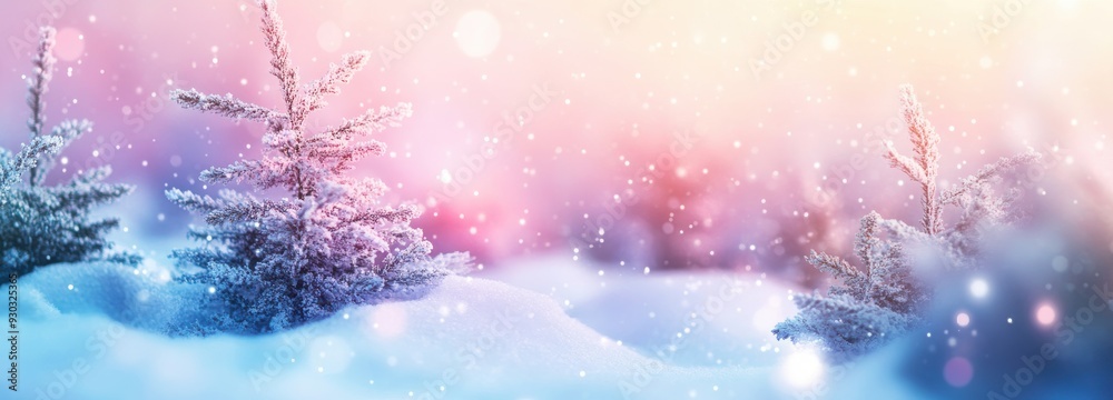 Obraz premium Abstract blurred background with snow and bokeh lights, in pastel colors.