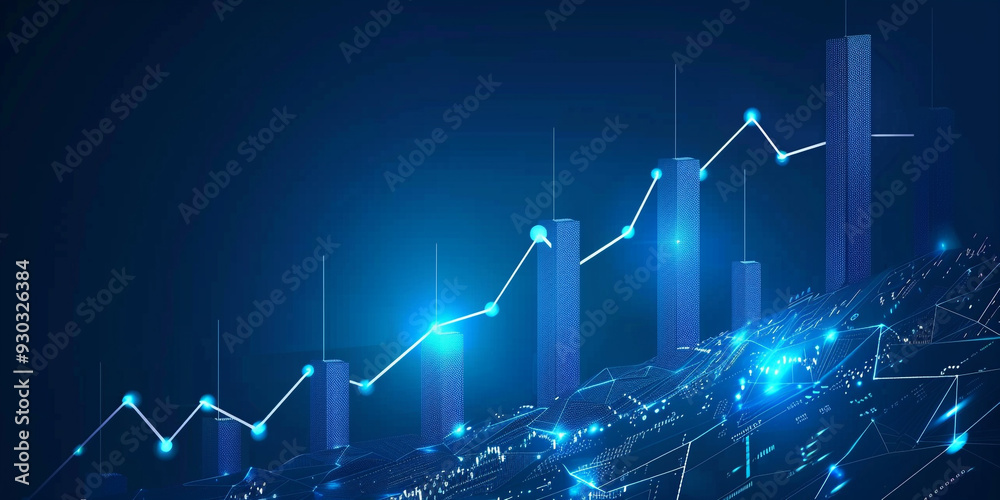 Fototapeta premium Business growth and stock market investment graph on blue background. Increased chart trading.