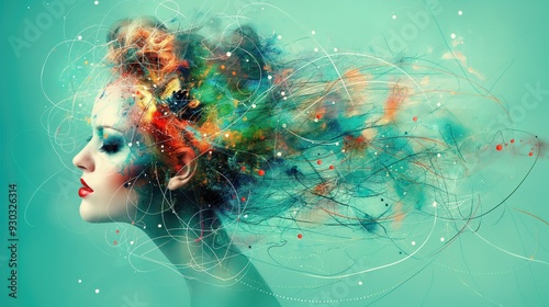 Vibrant Abstract Art Concept - Woman with Colorful Paint and Swirls