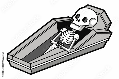 A funny skeleton sleeping inside it and slightly line art vector illustration