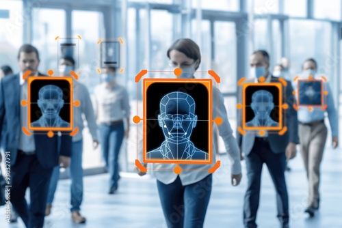 Facial Recognition Technology Screening in a Busy Airport Terminal