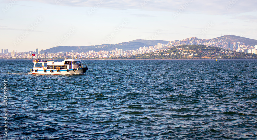 view of shorescape and boat in the sea in istanbul view of shorescape and boat in the sea in istanbul