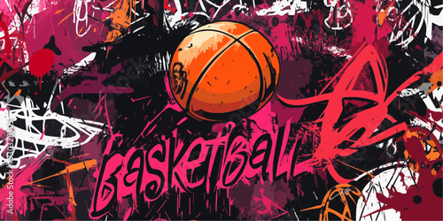 Basketball Floor Graffiti Doodle Art - Red Background