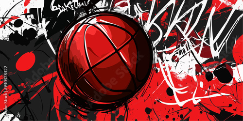 Basketball Floor Graffiti Doodle Art - Red Background