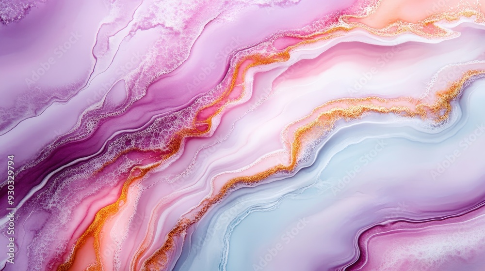 An abstract fluid art painting emphasizing swirling purple, pink, and white patterns with striking gold accents, showcasing the beauty of color blending and movement. An abstract fluid art painting emphasizing swirling purple, pink, and white patterns with striking gold accents, showcasing the beauty of color blending and movement.