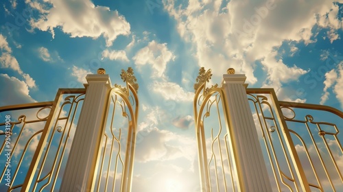 Majestic Golden Gates Opening to Radiant Heavenly Sky photo